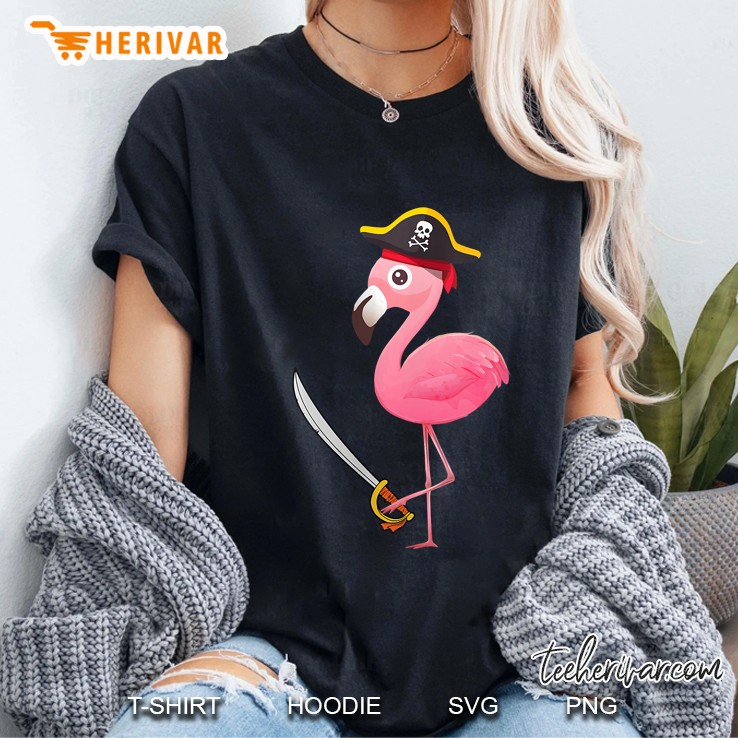Womens Funny Pirate Flamingo Halloween Costume Ladies Tee
