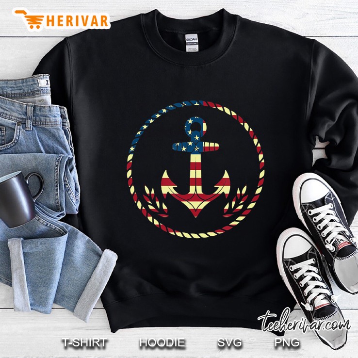 American Flag Usa Sailor Anchor, Military 4Th Of July Shirt Sweatshirt