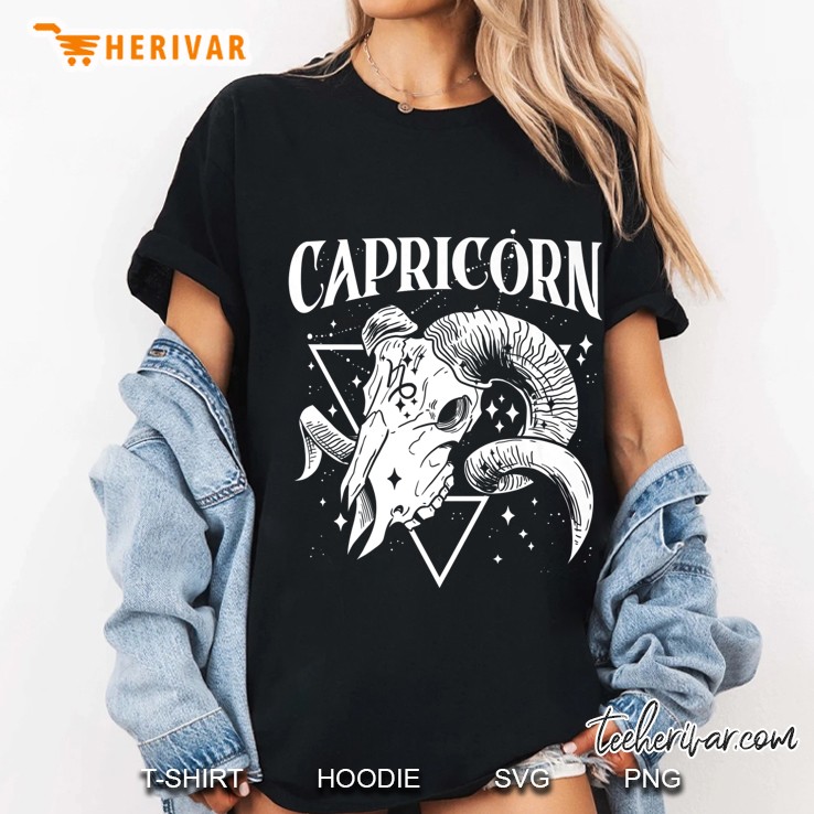 Blackcraft Zodiac Sign Capricorn Skull Magic Wand Witch Ladies Tee