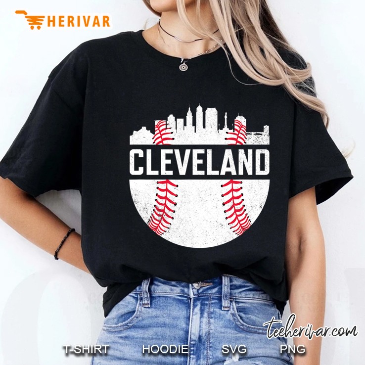 Cleveland Baseball Skyline Vintage Ohio Cle Retro Ladies Tee