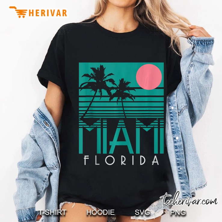 Miami Florida Vintage Retro Palm Trees Beach Summer Surf Tank Top Ladies Tee