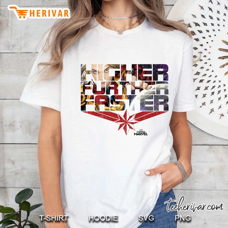 Captain Marvel Higher Faster Further Word Fill Premium Tee Hoodie