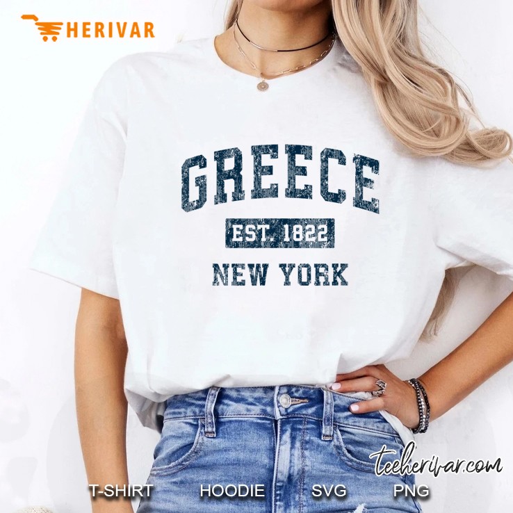 Greece New York Ny Vintage Sports Design Navy Print Ladies Tee