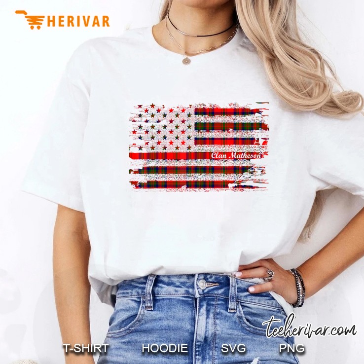 Matheson Surname American Flag Scottish Clan Tartan Ladies Tee