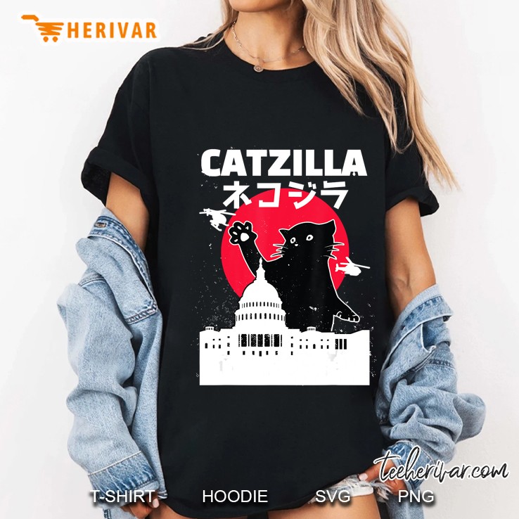 Catzilla Japanese Cat Retro Vintage Sunset City Ladies Tee