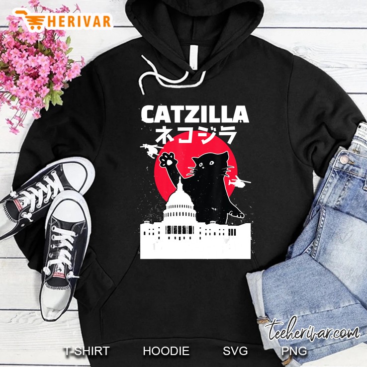 Catzilla Japanese Cat Retro Vintage Sunset City Hoodie