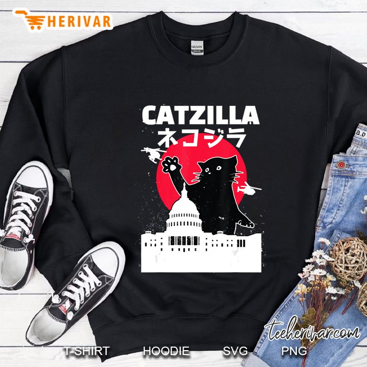 Catzilla Japanese Cat Retro Vintage Sunset City Sweatshirt