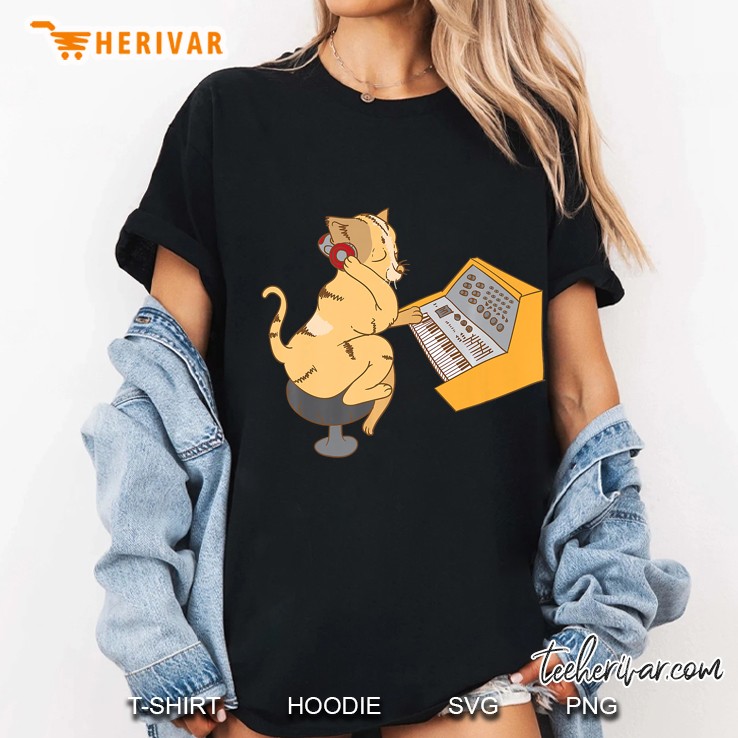 Cat Playing Synthesizer Shirt Cute Synthist Music Tee Gift Ladies Tee