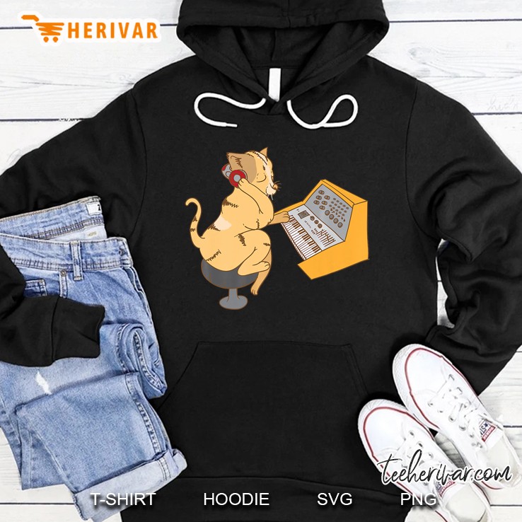Cat Playing Synthesizer Shirt Cute Synthist Music Tee Gift Hoodie