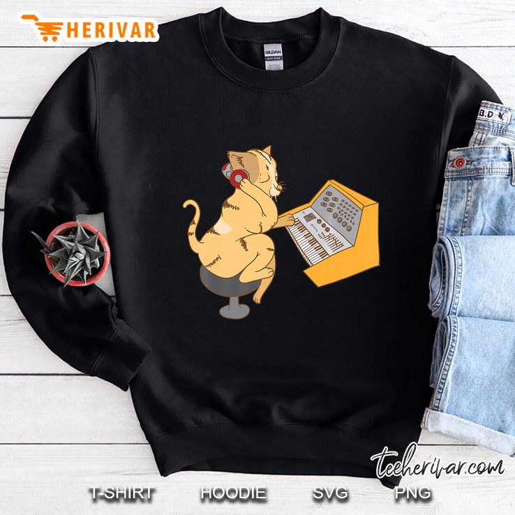 Cat Playing Synthesizer Shirt Cute Synthist Music Tee Gift Sweatshirt