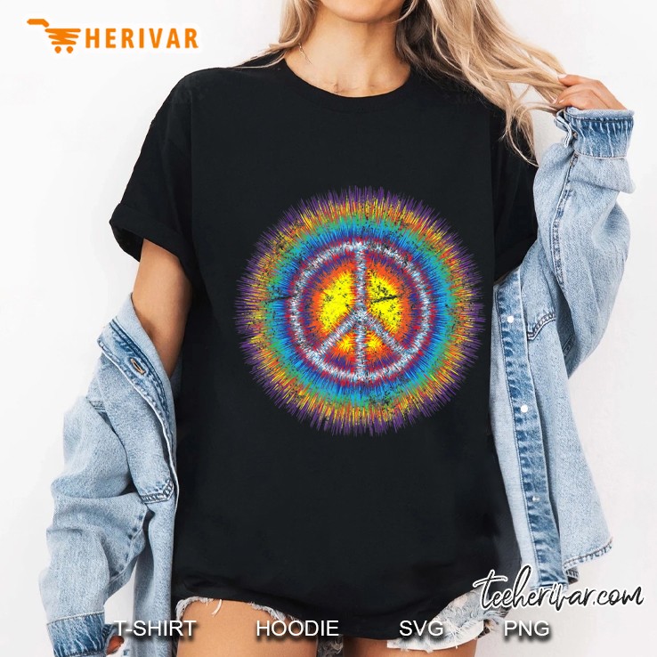 Colorful Distressed Peace Sign Hippie Color Burst Hippie 60S Ladies Tee