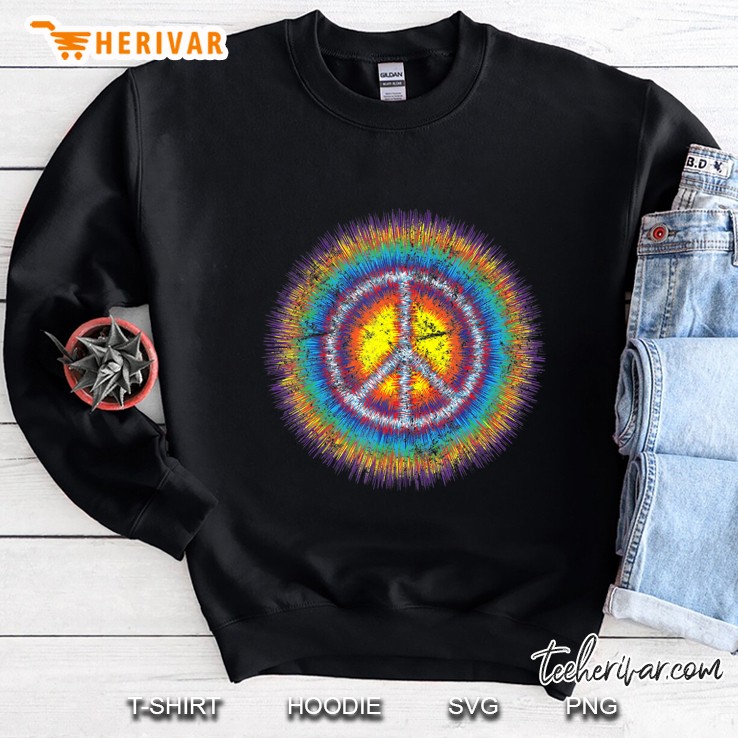 Colorful Distressed Peace Sign Hippie Color Burst Hippie 60S Sweatshirt