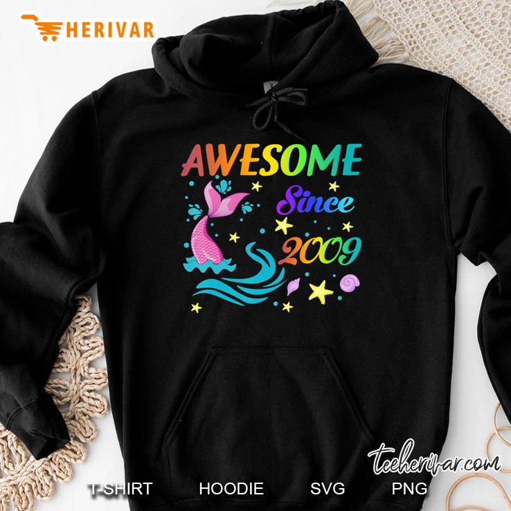 Awesome Since 2009-11Th Mermaid Birthday Girls Party Hoodie
