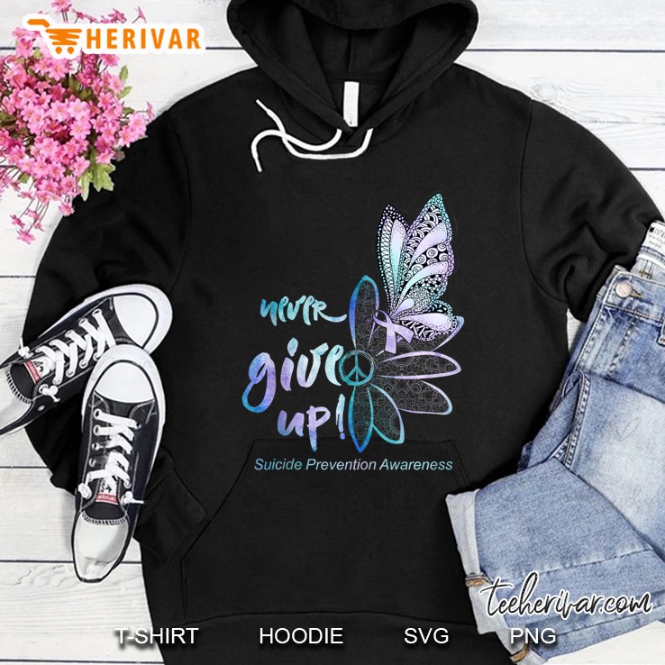 Never Give Up Butterfly Shirt Suicide Prevention Awareness Tank Top Mugs