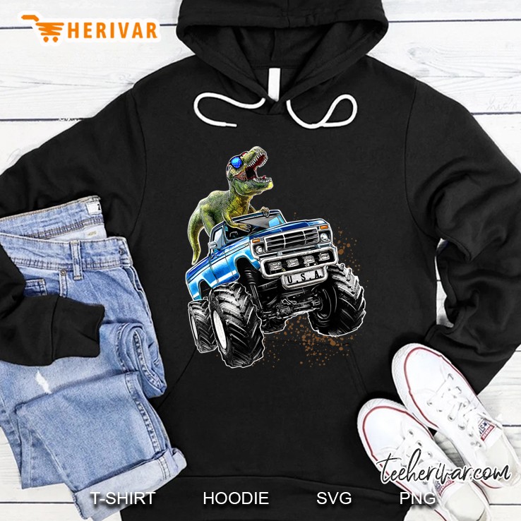 T Rex Dinosaur Monster Truck Patriotic Birthday Gift Boys Hoodie