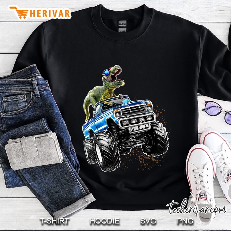 T Rex Dinosaur Monster Truck Patriotic Birthday Gift Boys Sweatshirt