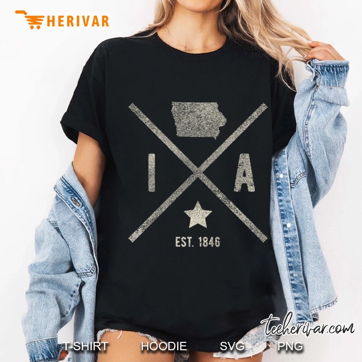 Vintage Iowa Home State Outline Ia Map Silhouette Pullover Ladies Tee