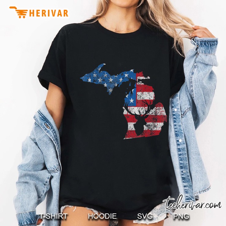 American Flag Michigan Deer Hunting Distressed Ladies Tee
