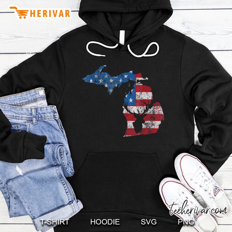 American Flag Michigan Deer Hunting Distressed Hoodie