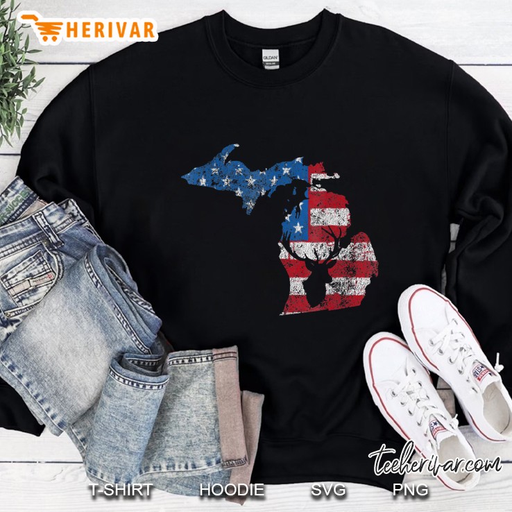American Flag Michigan Deer Hunting Distressed Sweatshirt