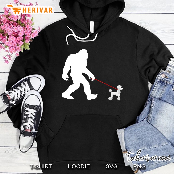 Bigfoot Walking Poodle Tshirt Sasquatch With Poodle Dog Mugs