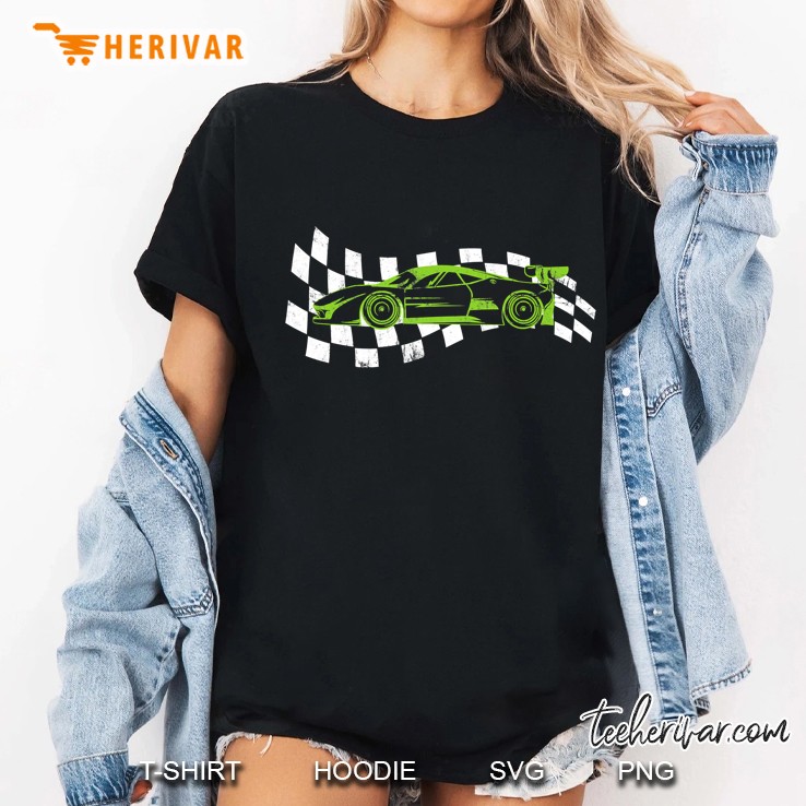 Checkered Flag Indiana With Racecar Ladies Tee