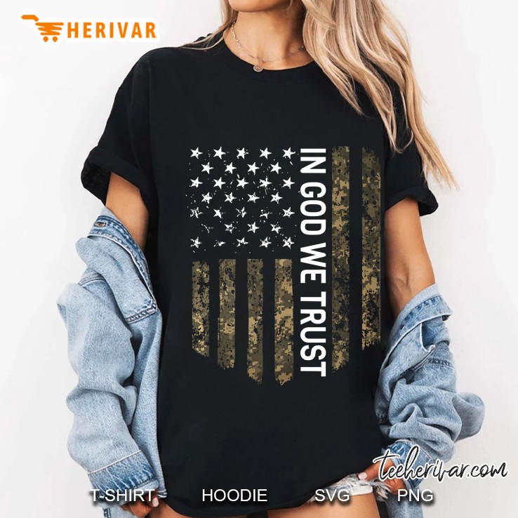 Patriotic American Flag Camo In God We Trust Usa Patriot Pullover Ladies Tee