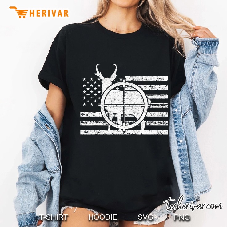 Pronghorn Hunter American Flag Patriotic Hunting Ladies Tee