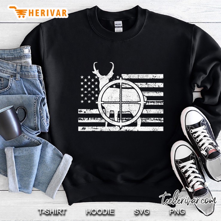 Pronghorn Hunter American Flag Patriotic Hunting Sweatshirt