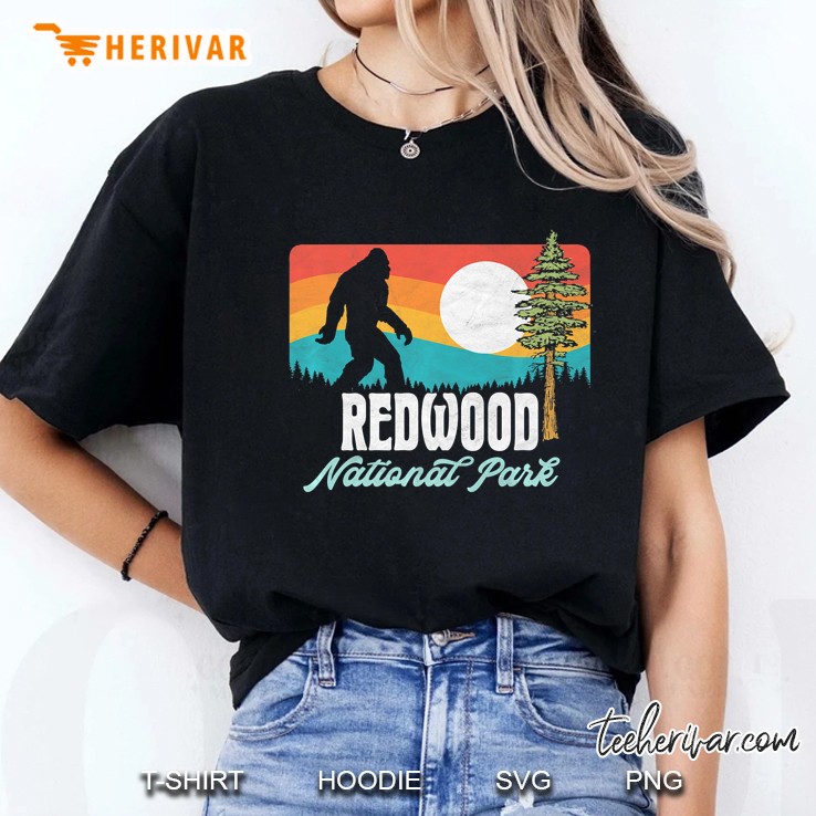 Vintage Redwood National Park Bigfoot Tree & Mountains Retro Premium Ladies Tee
