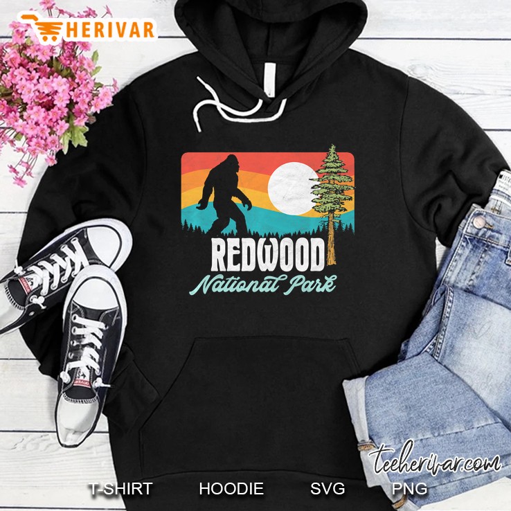 Vintage Redwood National Park Bigfoot Tree & Mountains Retro Premium Hoodie