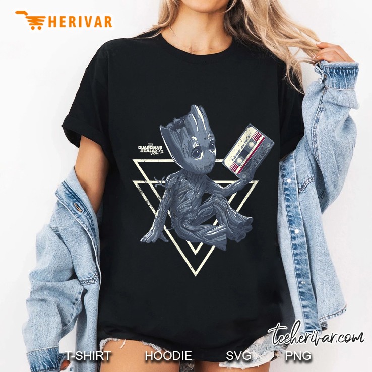 Womens Marvel Gotg Vol. 2 Groot Looking At Tape Geometric Portrait Ladies Tee