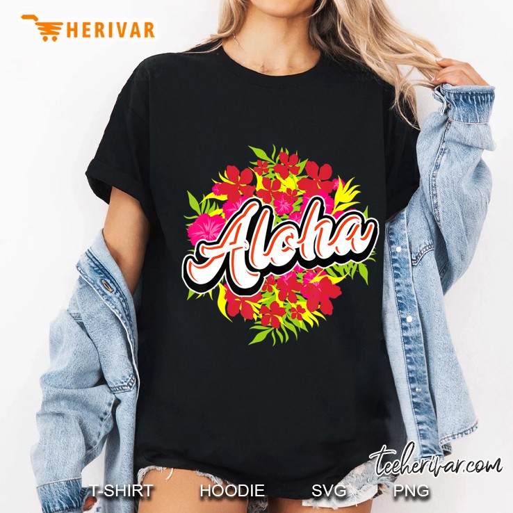 Aloha Luau Flowers Hawaiian Vacation Tropical Summer Lover Ladies Tee