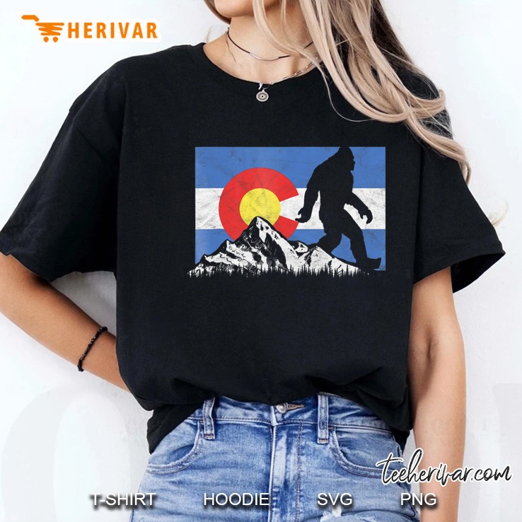 Bigfoot Rocky Mountains Colorado Flag Sasquatch Ladies Tee