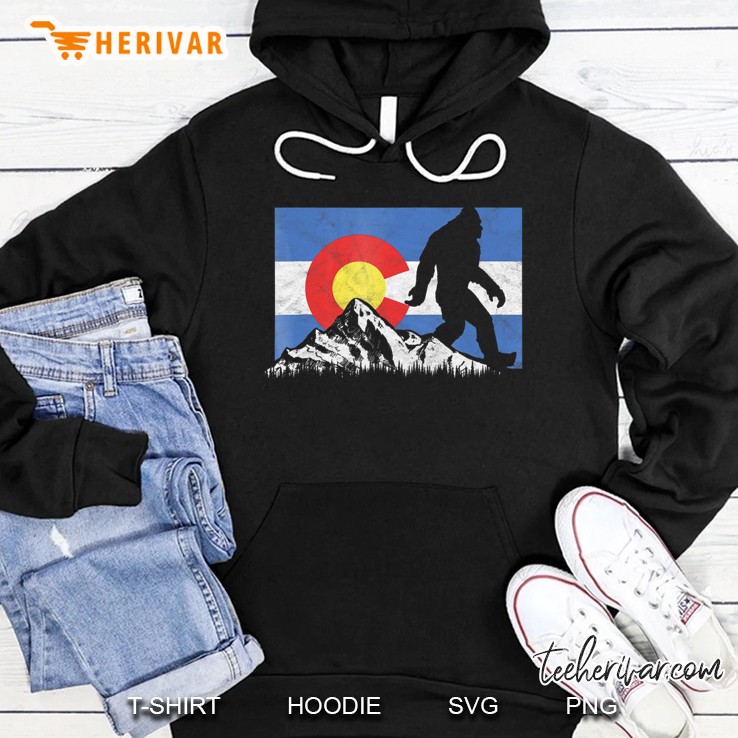 Bigfoot Rocky Mountains Colorado Flag Sasquatch Hoodie