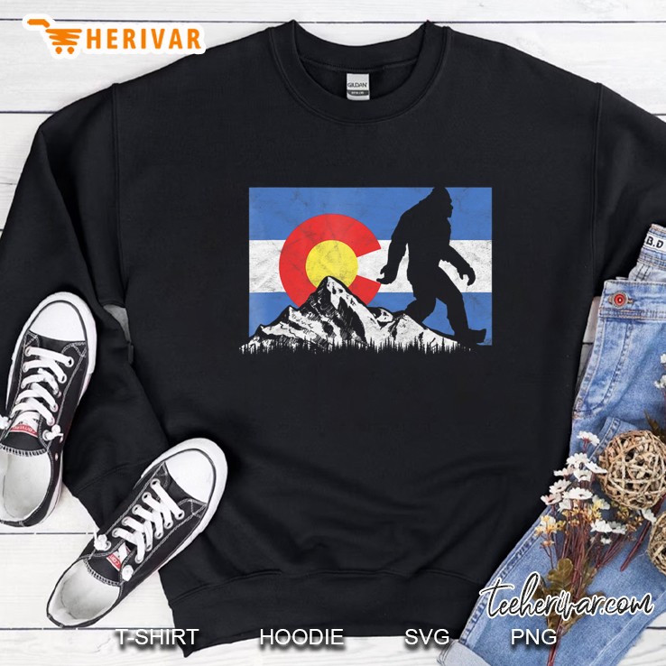 Bigfoot Rocky Mountains Colorado Flag Sasquatch Sweatshirt