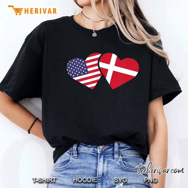 Denmark Usa Flag Heart Danish American Love Ladies Tee
