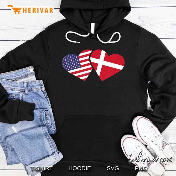 Denmark Usa Flag Heart Danish American Love Hoodie