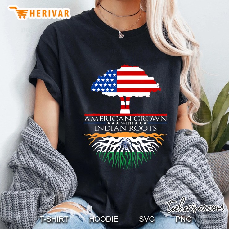 Indian Roots American Grown Tree Flag Usa India Asian Ladies Tee