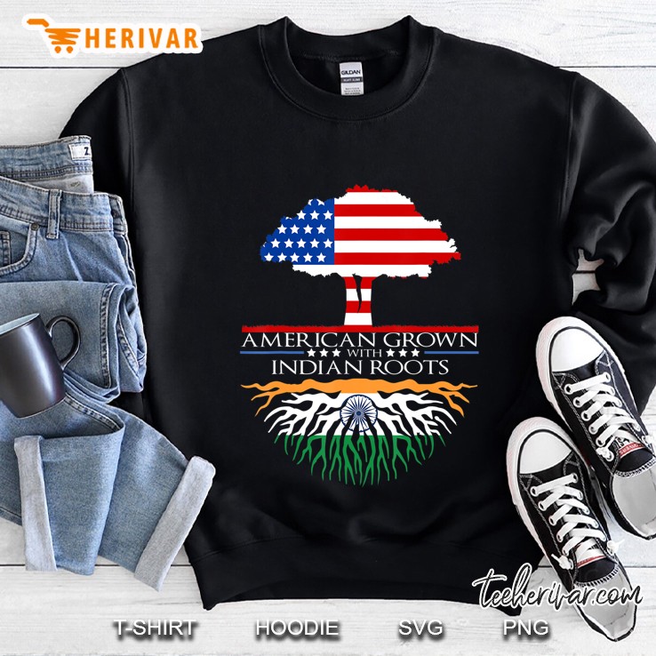Indian Roots American Grown Tree Flag Usa India Asian Sweatshirt