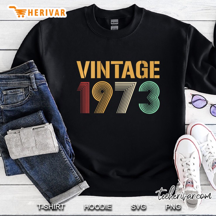 Womens Happy 47Th Birthday Vintage Since 1973 70S Retro V-Neck Sweatshirt