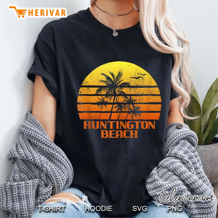 Vintage Retro Beach Vacation Huntington California Sunset Hoodie