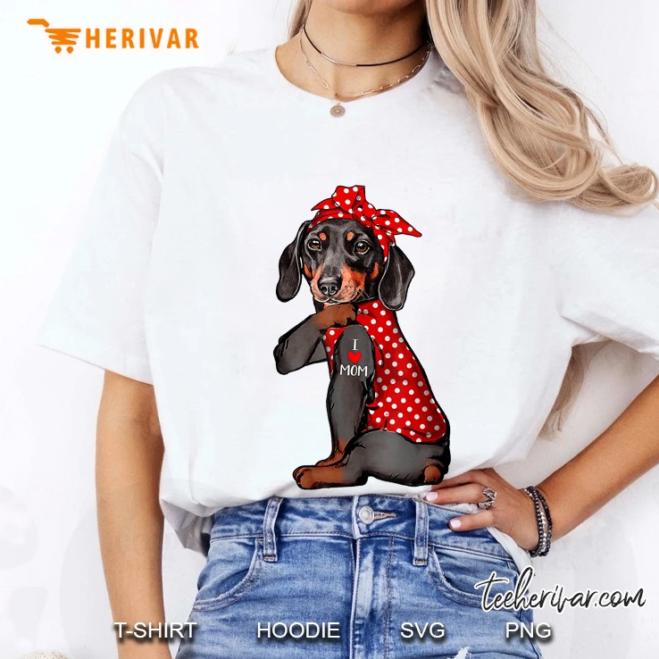 I Love Mom Tattoo Funny Dachshund Dog Wearing Bandana Hoodie