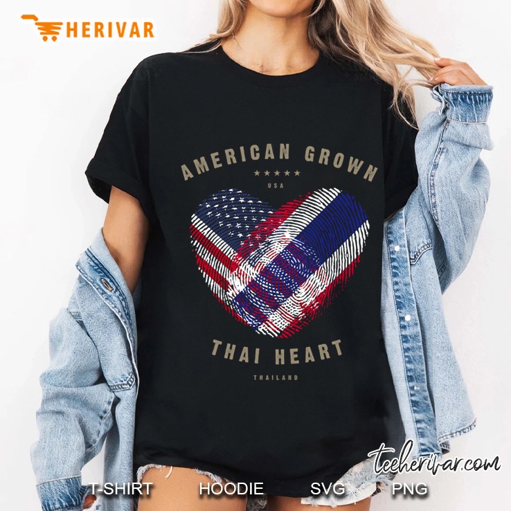 American Grown Thai Heart Love Thailand Flag Pullover Ladies Tee