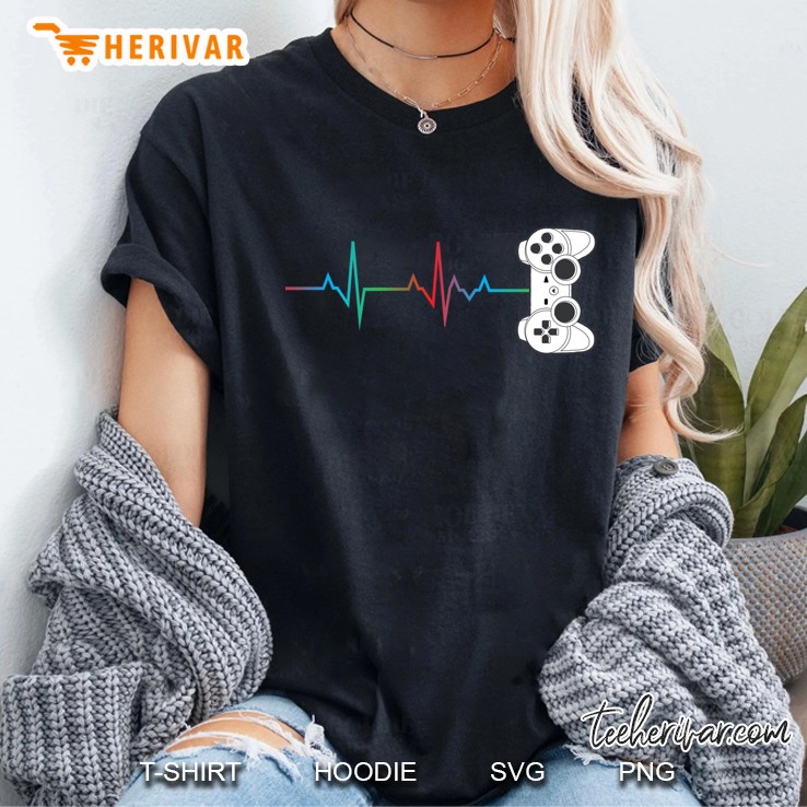 Gamer Heartbeat Controller Gift Retro Video Game Lover Ladies Tee