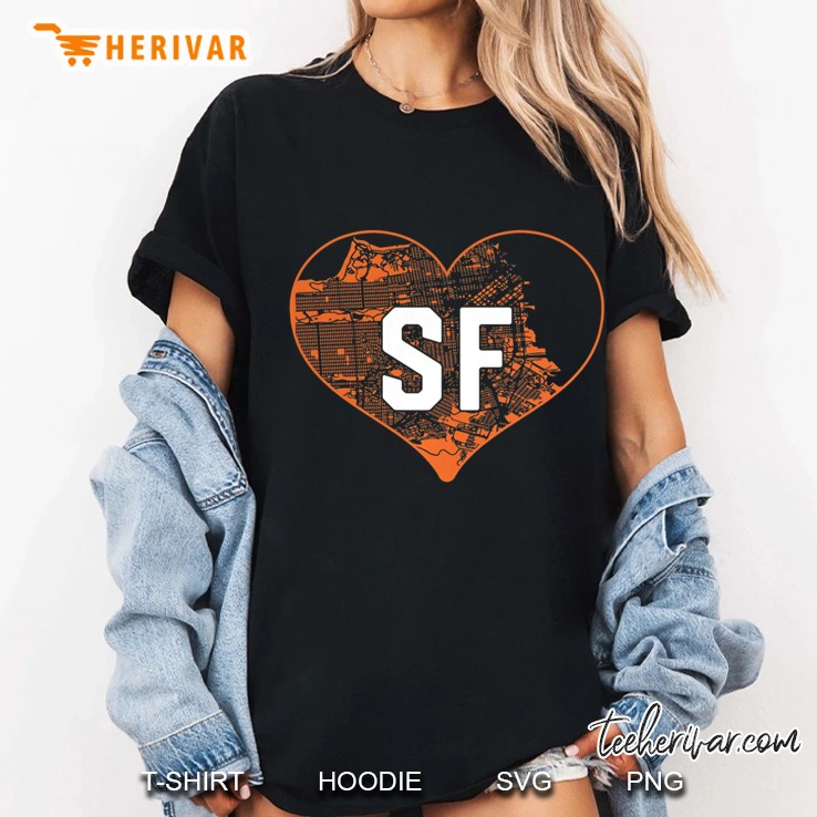 Womens I Love San Francisco Baseball Sf Heart Map Premium Hoodie