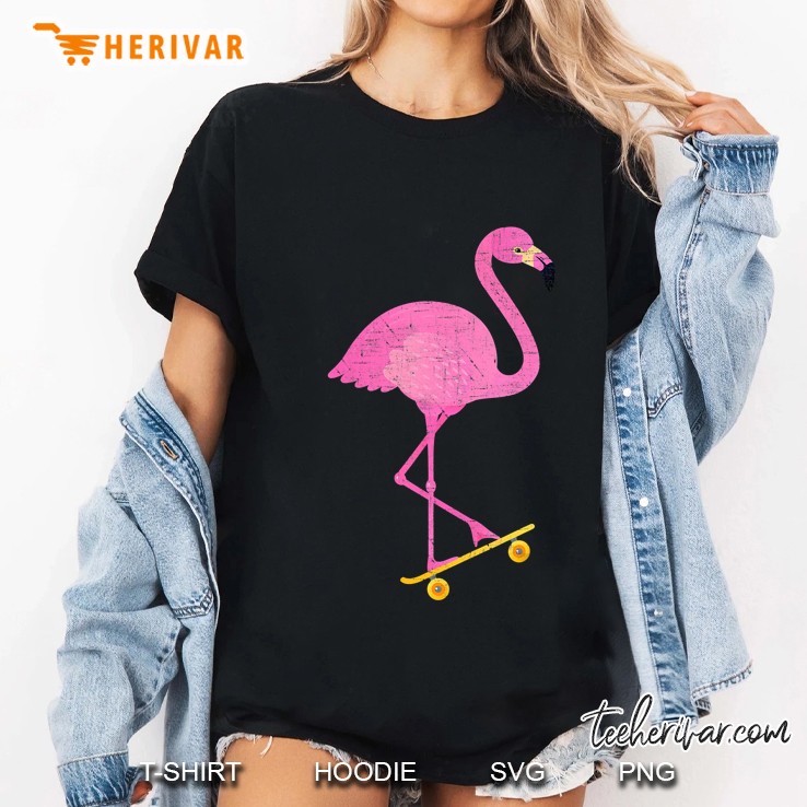 Flamingo On Skateboard Retro Illustration Design Hoodie