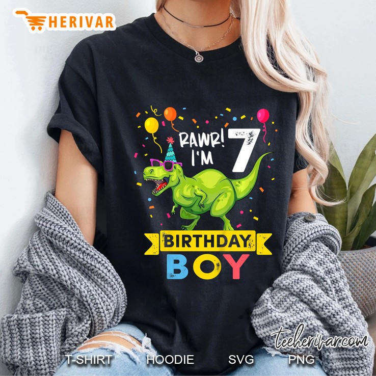 Kids 7 Year Old Shirt 7Th Birthday Boy T Rex Dinosaur Hoodie