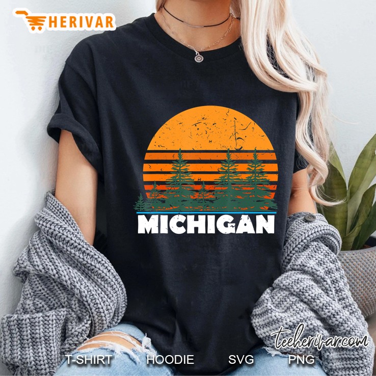 Michigan Shirt Vintage Retro Sunset Mi State Tee Gift Ladies Tee