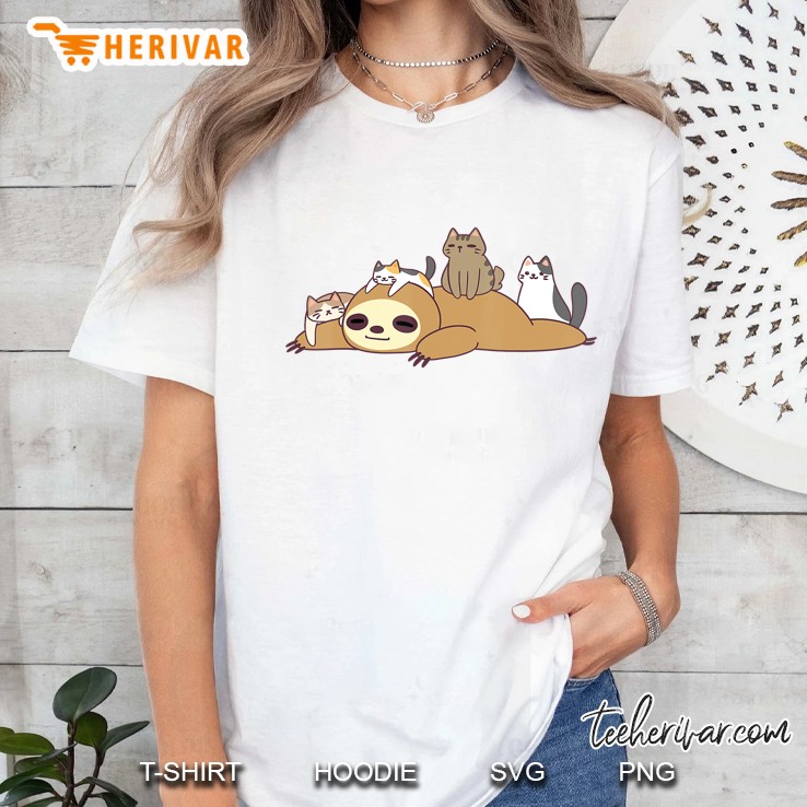 Sloth Loves Kitty Cats Funny Cute Kawaii Lazy Sloth & Feline Ladies Tee